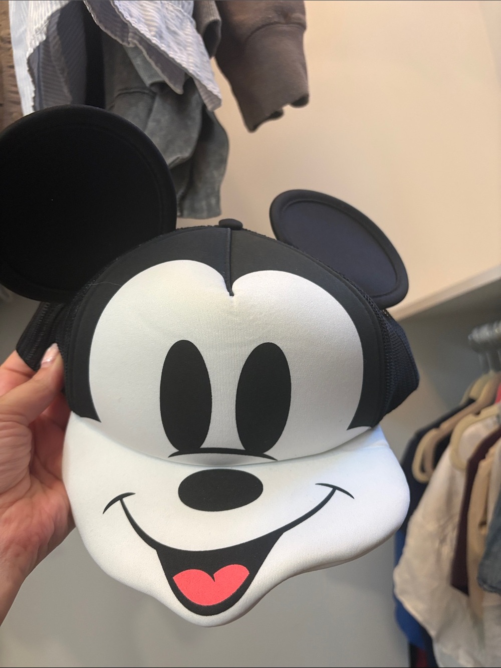 Mickey Mouse Ear Hat - Black & White with Red Accent